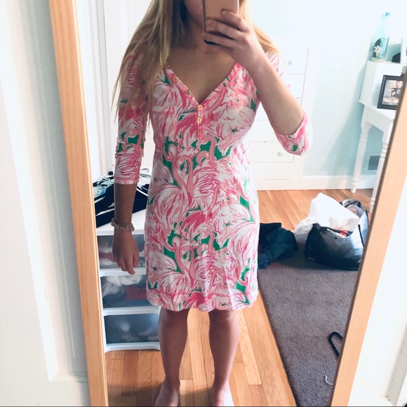 EUC Lilly Pulitzer v neck flamingo Palmetto dress - Picture 6 of 7